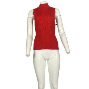 Verve Ami Mock Neck Sleeveless Ribbed Sweater Rust Size Small